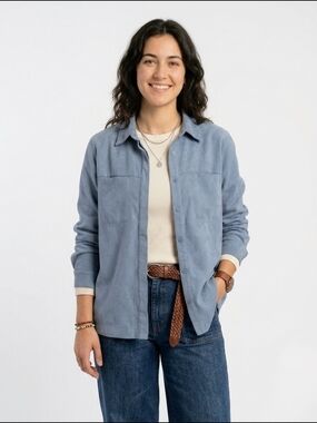 Vintage Northern Reflections Blue Faux Suede Button Up Shirt Small Gorpcore